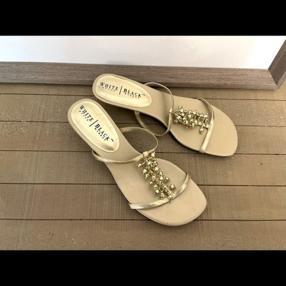 WHBM Gold Leather crystal raised heel sandals